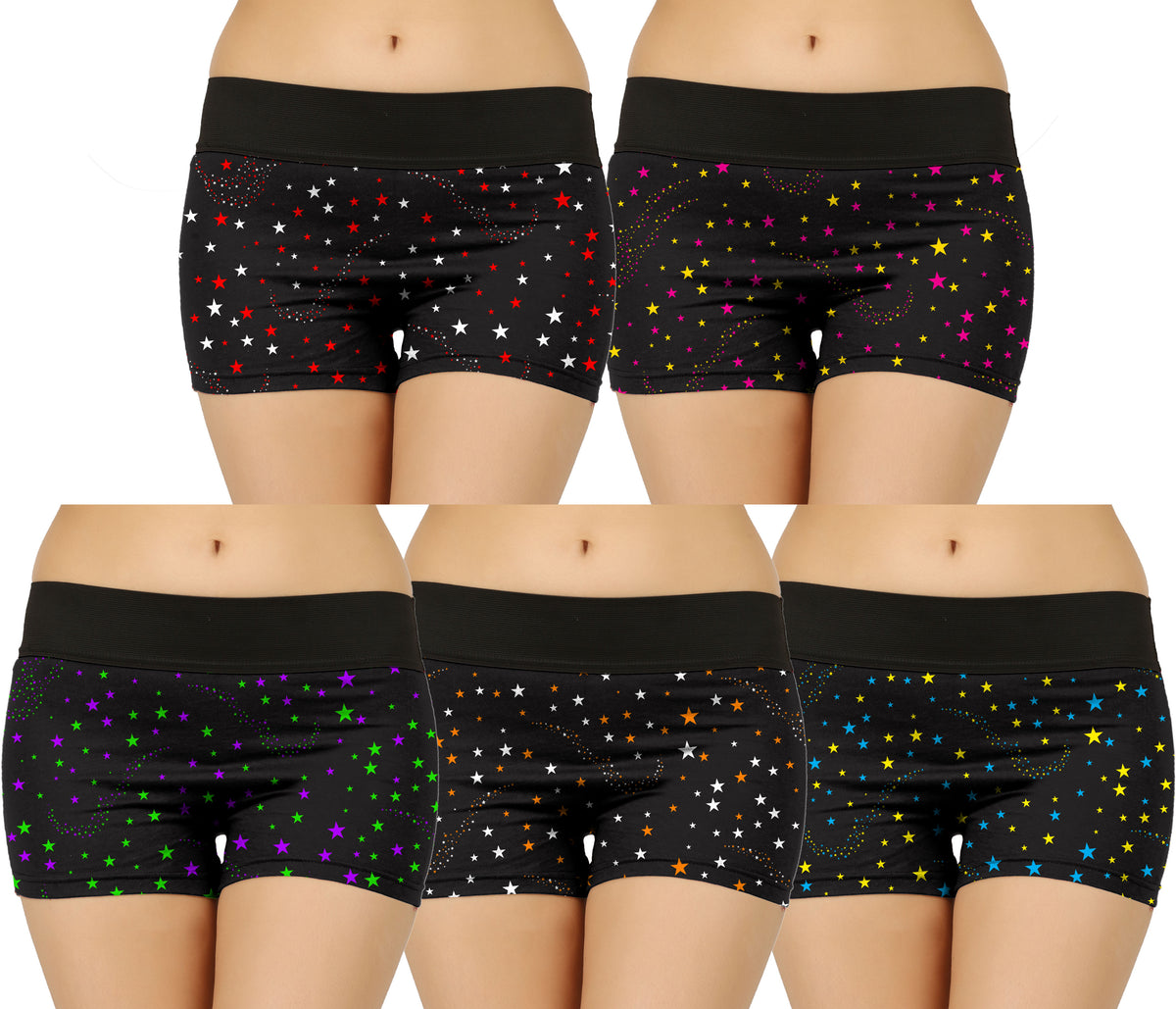 STAR PRINT BLACK BOYSHORTS HIPSTER PANTY